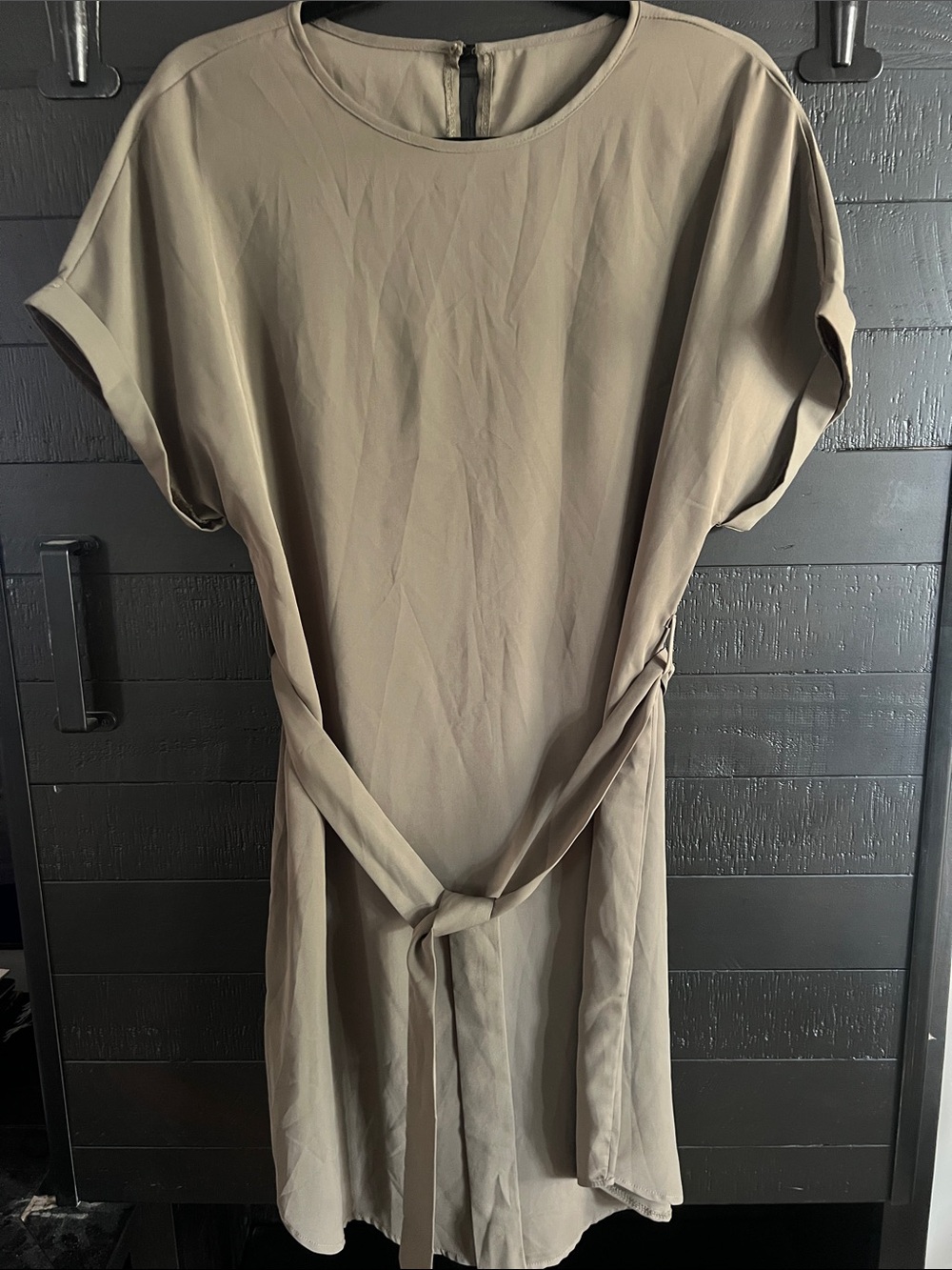 SHEIN Taupe Short Sleeve Tie-Waist Dress